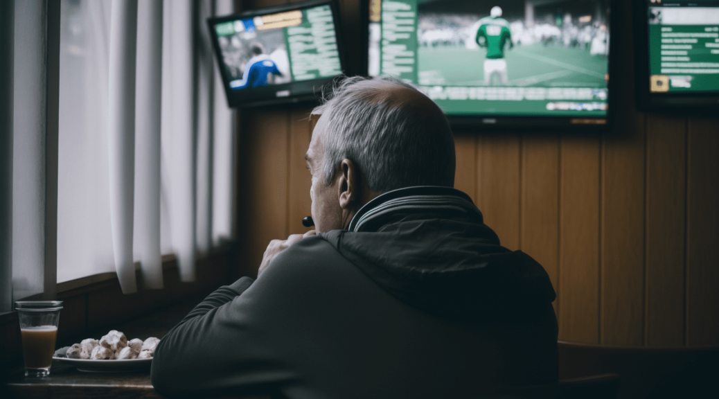 Мужчина смотрит трансляцию футбола